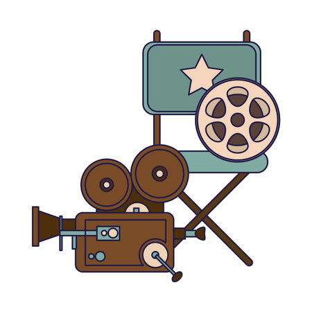 Vintage cinema media directors chair and camera with reel vector illustration graphic designのイラスト素材