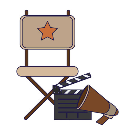 Cinema directors chair and clapboard with bullhorn vector illustration graphic designのイラスト素材