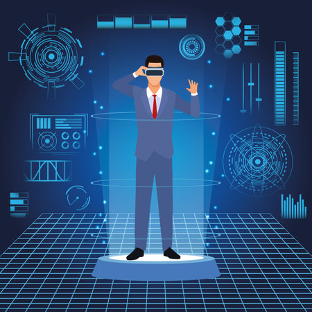 businessman with virtual glasses in futuristic elements vector illustration graphic designのイラスト素材