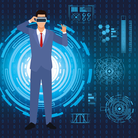 businessman with virtual glasses in futuristic elements vector illustration graphic designのイラスト素材