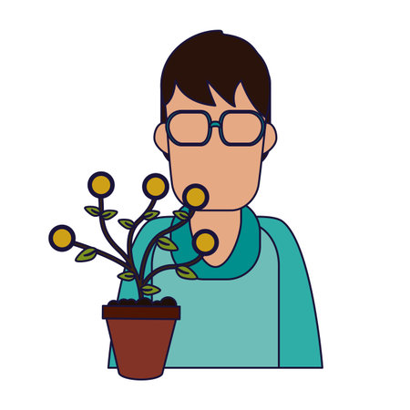 Man with money plant in pot vector illustration graphic designのイラスト素材