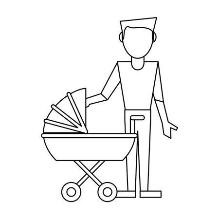 Family single father with baby in pram vector illustration graphic designのイラスト素材