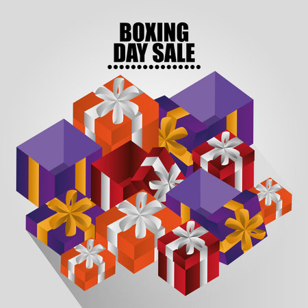 Boxing day sale card with gift boxes vector illustration graphic designのイラスト素材