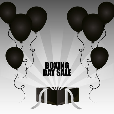Boxing day sale card with black balloons and giftbox vector illustration graphic designのイラスト素材