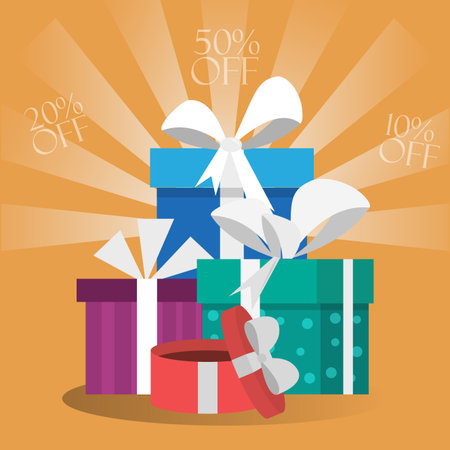 Gift boxes card over orange striped background vector illustration graphic designのイラスト素材