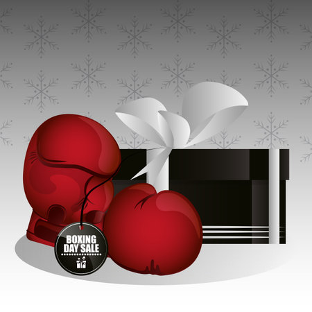 Boxing day sale card with gloves and gift box vector illustration graphic designのイラスト素材