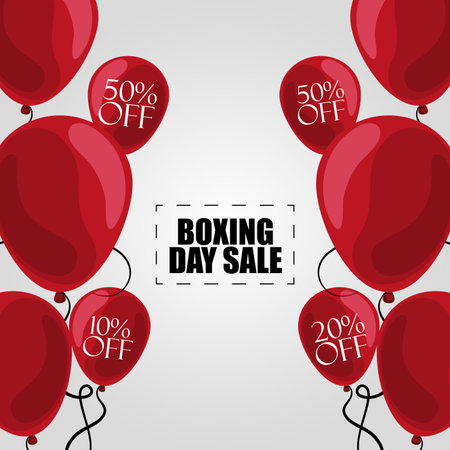Boxing day sale card with balloons fifty percent discount vector illustration graphic designのイラスト素材