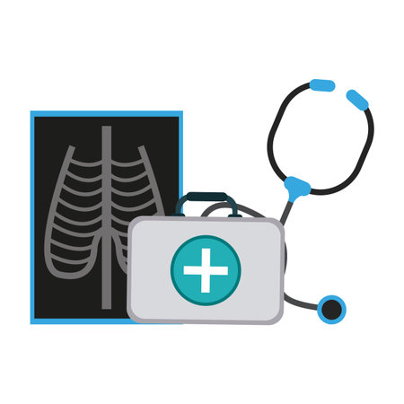 Medical xray stethoscope and suitcase first aids vector illustration graphic designのイラスト素材