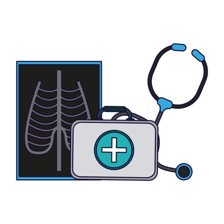 Medical xray stethoscope and suitcase first aids vector illustration graphic designのイラスト素材