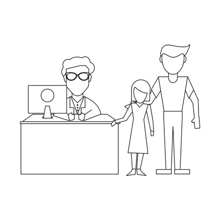 Doctor working with computer and patient in office vector illustration graphic designのイラスト素材