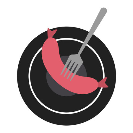 Sausage with fork on dish vector illustration graphic designのイラスト素材