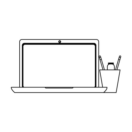 Business and office laptop and pencils in cup elements vector illustration graphic designのイラスト素材
