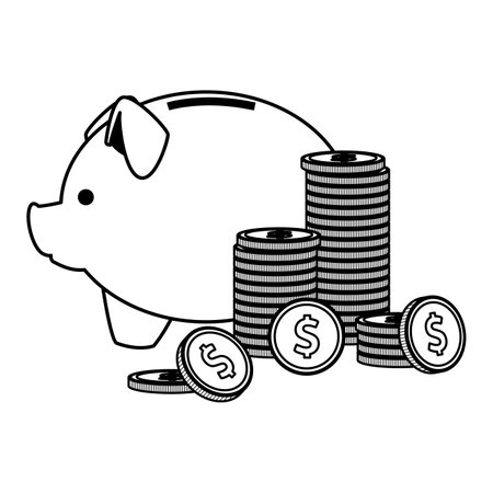 piggy bank icon with coins drawing in white background vector illustration graphic designのイラスト素材