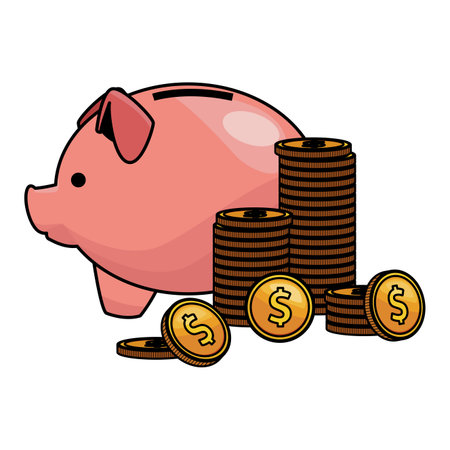 piggy bank icon with coins colorful in white background vector illustration graphic designのイラスト素材