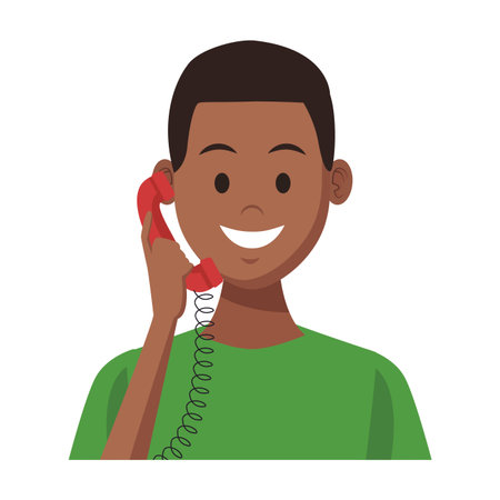 costumer support services afroamerican with telephone colorful in white background vector illustration graphic designのイラスト素材