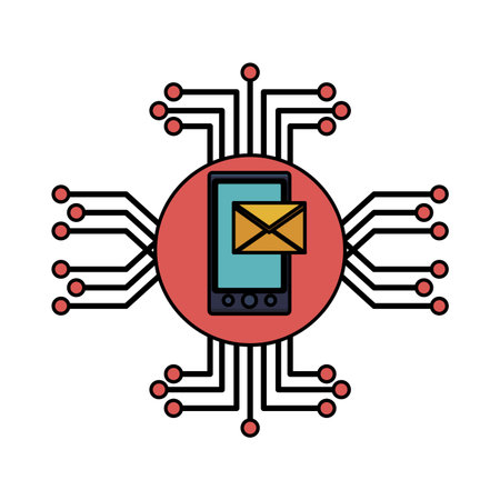 smartphone envelope icon electronic circuit colorful in white background vector illustration graphic designのイラスト素材