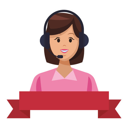 costumer support services woman with headset portrait colorful in white background vector illustration graphic designのイラスト素材