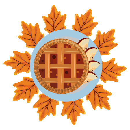 thanksgiving apple pie with maple leaf in white background vector illustration graphic designのイラスト素材