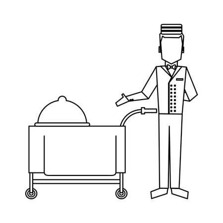 bellboy with restaurant food cart vector illustration graphic designのイラスト素材