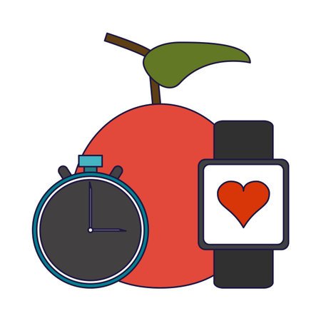 Gym and fitness apple and smartwatch with clock elements vector illustration graphic designのイラスト素材