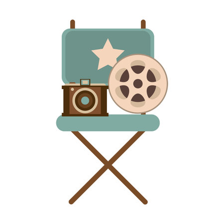 Vintage cinema media directors chair reel and camera vector illustration graphic designのイラスト素材