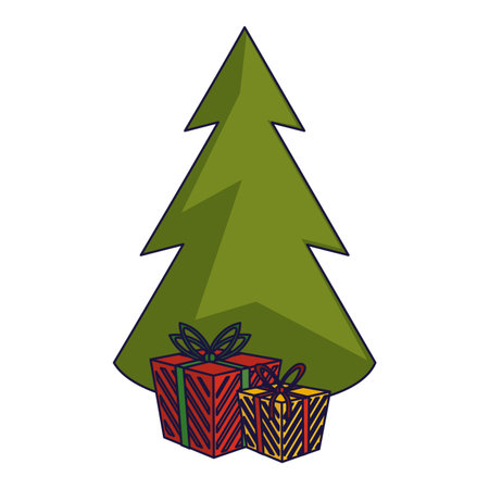 Christmas tree with gift boxes cartoons vector illustration graphic designのイラスト素材
