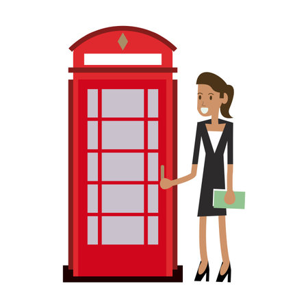 Businesswoman and london telephone cabin vector illustration graphic designのイラスト素材