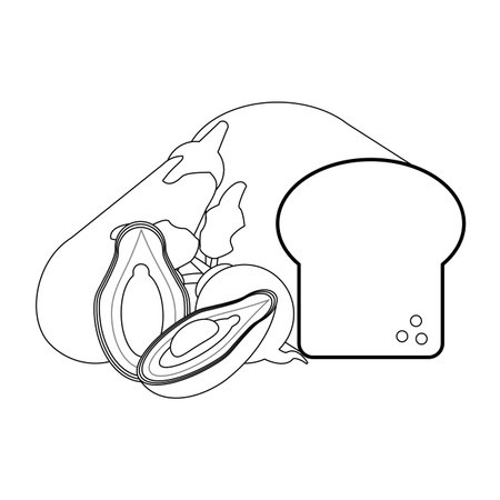 healthy food bread and avocado with eggplant vector illustration graphic designのイラスト素材