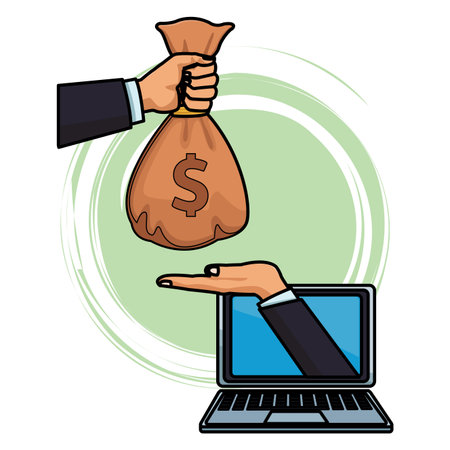 laptop financial icon arms with money bag colorful vector illustration graphic designのイラスト素材