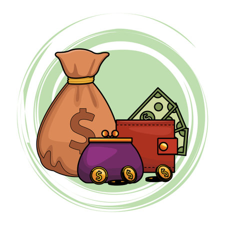 save money icon with money bag coin purse and wallet colorful vector illustration graphic designのイラスト素材