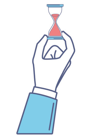 hourglass with arm holding colorful in white background vector illustration graphic designのイラスト素材