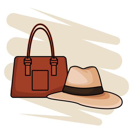 panama hat and beach bag colorful vector illustration graphic designのイラスト素材