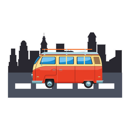 camper van icon in street and cityscape colorful vector illustration graphic designのイラスト素材