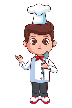 cute chef boy cartoon vector illustration graphic designのイラスト素材