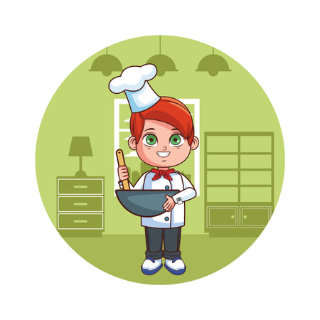 cute chef boy cartoon vector illustration graphic designのイラスト素材