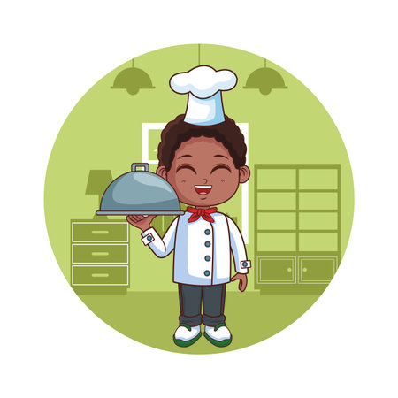 cute chef boy cartoon vector illustration graphic designのイラスト素材