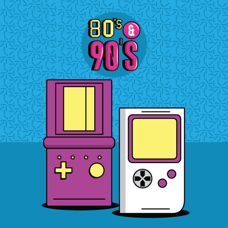 eighties and nineties style console game blue background vector illustration graphic designのイラスト素材