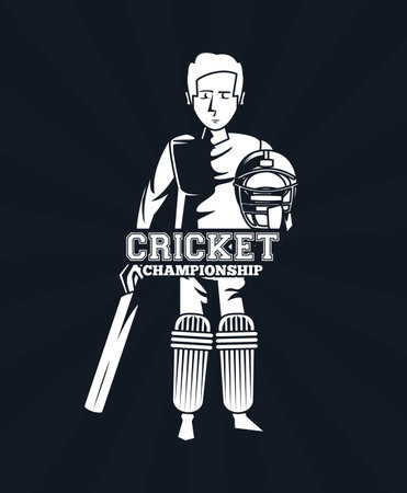 cricket player with bat emblem black and white icon championshipのイラスト素材