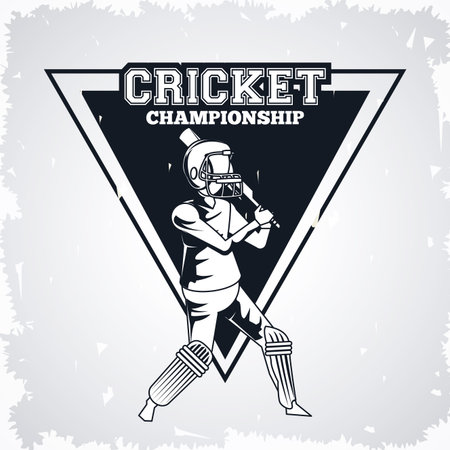 cricket player with bat emblem black and white icon championship vector illustration graphic designのイラスト素材