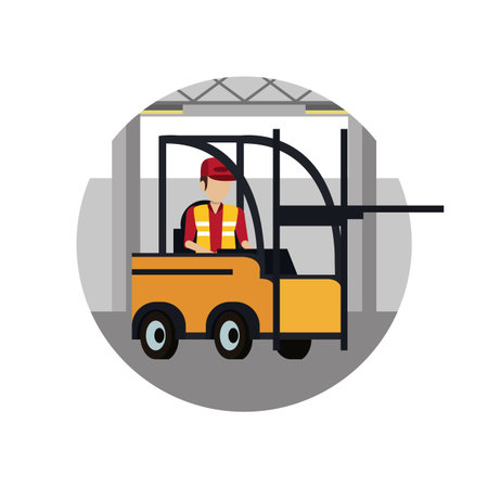 Delivery and logistics courier with forklift round icon vector illustration graphic designのイラスト素材