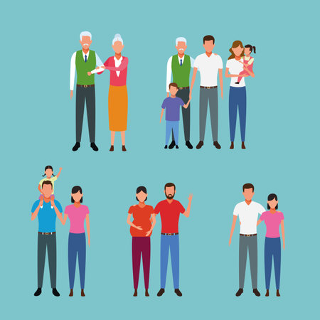 Family people set parents and kids vector illustration graphic designのイラスト素材