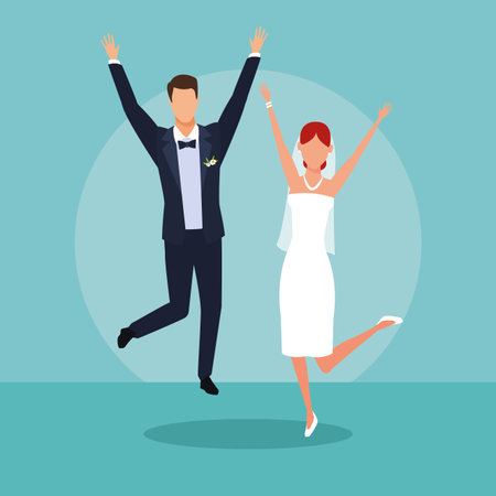 Wedding bride and groom couple in love over blue background vector illustration graphic designのイラスト素材
