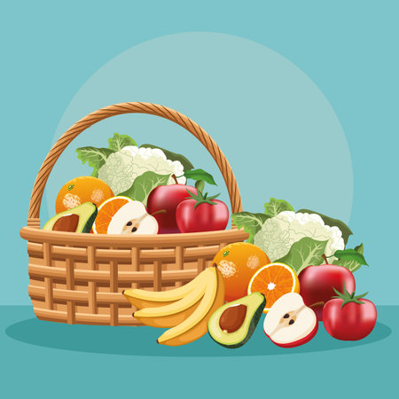 Fruits and vegetables in basket vector illustration graphic designのイラスト素材