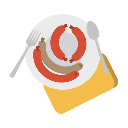 Sausages on dish with cutlery vector illustration graphic designのイラスト素材