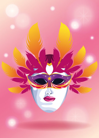 Mari gras mask on white face decorative card vector illustration graphic designのイラスト素材