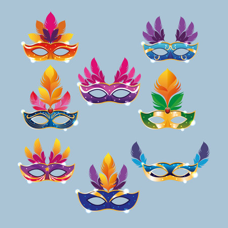Mari gras masks collection over blue background vector illustration graphic designのイラスト素材