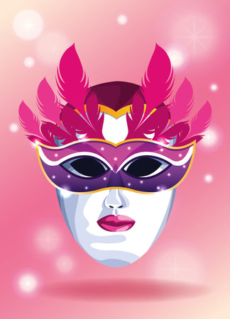Mari gras mask on white face decorative card vector illustration graphic designのイラスト素材