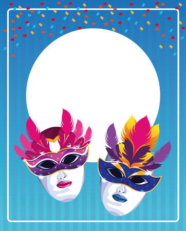 Mari gras mask card with blank round frame vector illustration graphic designのイラスト素材