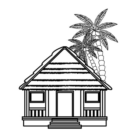 cottage and palm tree drawing in wh vector illustration graphic designのイラスト素材