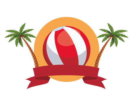 beach ball icon with palm tree colorful round icon vector illustration graphic designのイラスト素材